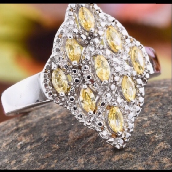 Yellow Sapphire CZ Platinum Plated Ring. - Picture 2 of 8